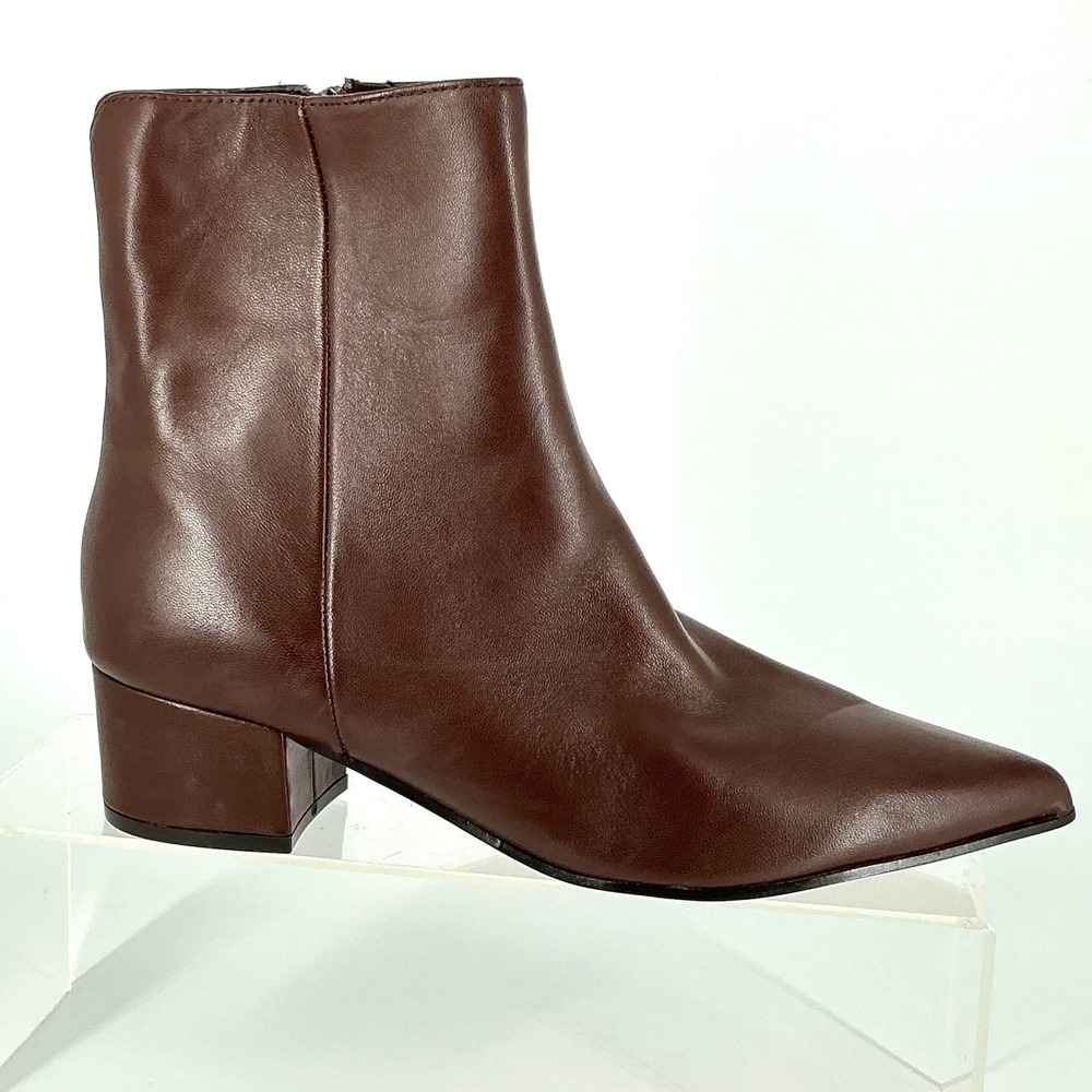 Nine West Size 9.5 Brown Leather Pointed Block Heel Ankle Boots NEW Maribu $149